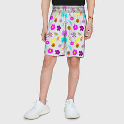 Шорты детские Яркий цветочный узор-паттерн, цвет: 3D-принт — фото 2