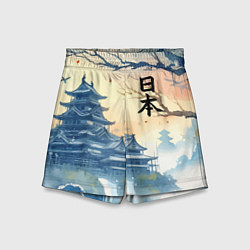 Шорты детские Japanese landscape - watercolor, цвет: 3D-принт