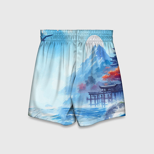 Детские шорты Японский морской пейзаж - нейроарт / 3D-принт – фото 2