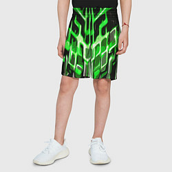 Шорты детские Абстрактные зелёные линии на чёрном фоне, цвет: 3D-принт — фото 2