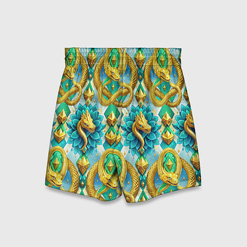 Детские шорты Золотистые змеи и цветы / 3D-принт – фото 2