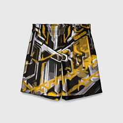 Шорты детские Жёлто-белая агрессивная абстракция на чёрном фоне, цвет: 3D-принт