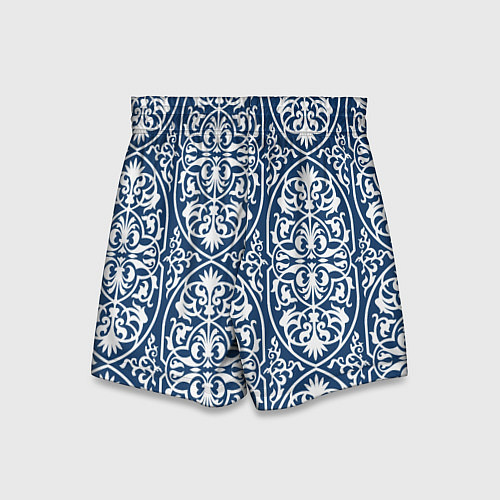 Детские шорты Геометрический узор арабеска бело-синий / 3D-принт – фото 2
