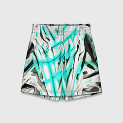 Шорты детские Чёрно-голубая агрессивная абстракция на белом фоне, цвет: 3D-принт