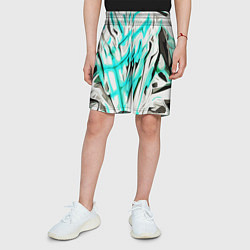 Шорты детские Чёрно-голубая агрессивная абстракция на белом фоне, цвет: 3D-принт — фото 2