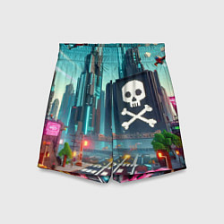 Шорты детские Minecraft district with skull - ai art fantasy, цвет: 3D-принт
