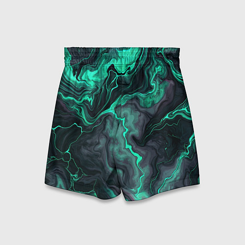 Детские шорты Бирюзовый мрамор на черном фоне / 3D-принт – фото 2