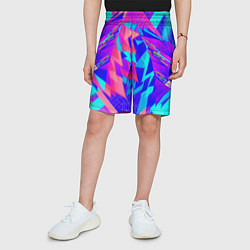 Шорты детские Неоновая текстура грани, цвет: 3D-принт — фото 2