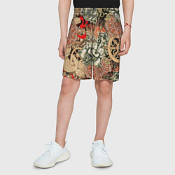 Шорты детские Будда и Ганеша на фоне сансары и мандалы, цвет: 3D-принт — фото 2