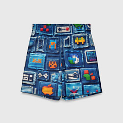 Шорты детские Пиксельные символы на пэчворк, цвет: 3D-принт