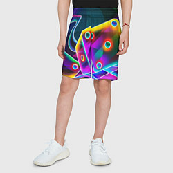Шорты детские Неоновая геометрия текстура, цвет: 3D-принт — фото 2
