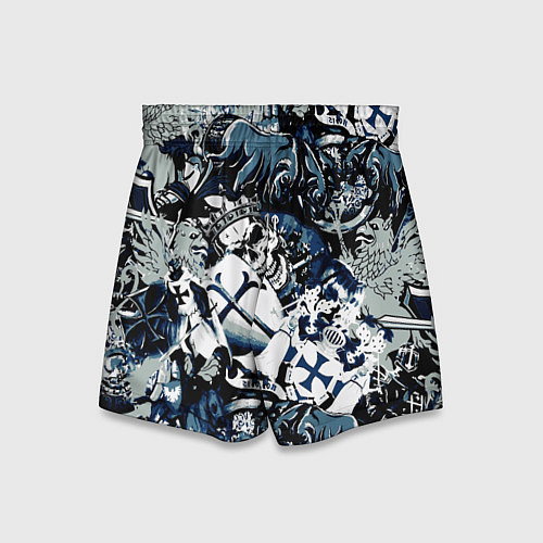 Детские шорты Рыцари средневековья цербер и череп короля / 3D-принт – фото 2