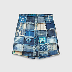 Шорты детские Minecraft на пэчворк дениме, цвет: 3D-принт