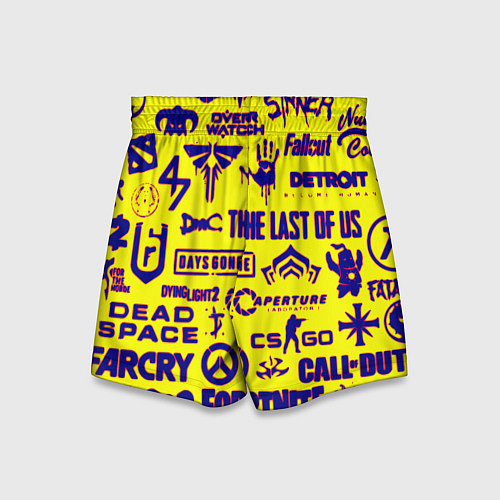 Детские шорты Логотипы игр на жёлтом / 3D-принт – фото 2