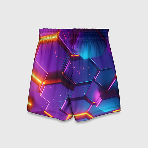 Детские шорты Трехмерные соты с эффектом неона / 3D-принт – фото 2