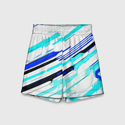 Шорты детские Чёрно-сине-голубые полосы на белом фоне, цвет: 3D-принт