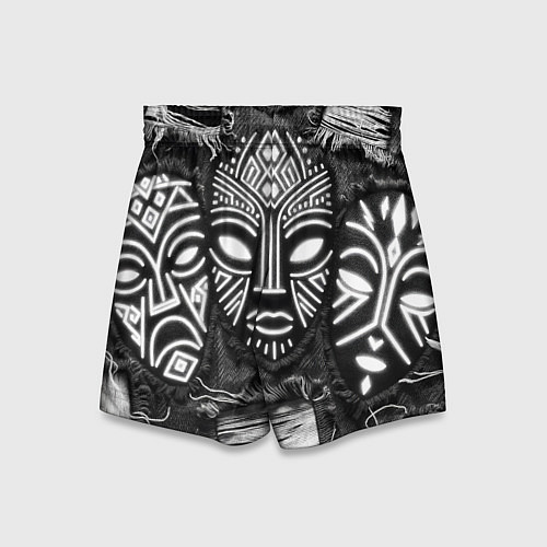 Детские шорты Африканские маски на пэчворк дениме / 3D-принт – фото 2