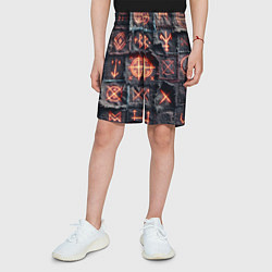 Шорты детские Символы викингов на пэчворк джинсах, цвет: 3D-принт — фото 2