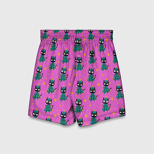 Детские шорты Черный кот в костюме новогодней елки паттерн / 3D-принт – фото 2