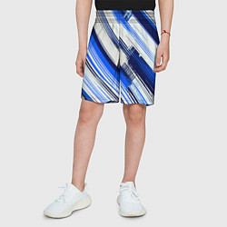 Шорты детские Синие диагональные полосы на белом фоне, цвет: 3D-принт — фото 2