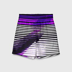 Шорты детские Фиолетово-чёрные полосы на белом фоне, цвет: 3D-принт