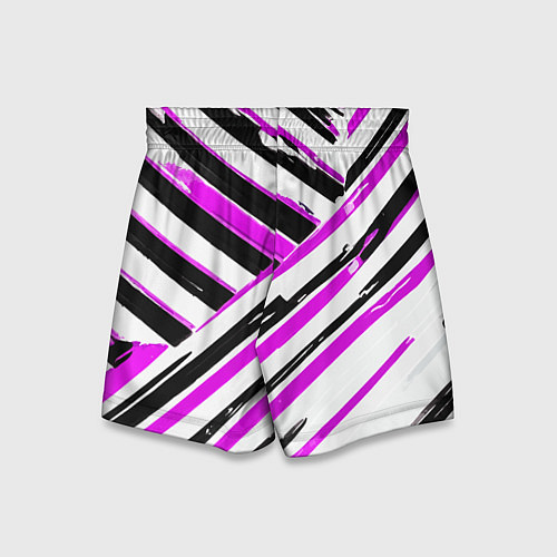 Детские шорты Розово-чёрные полосы на белом фоне / 3D-принт – фото 2