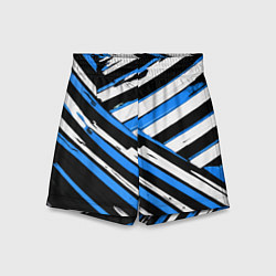 Шорты детские Бело-синие диагональные полосы на чёрном фоне, цвет: 3D-принт