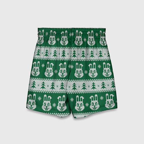 Детские шорты Вязаный зимний узор с зайцами и ёлками / 3D-принт – фото 2