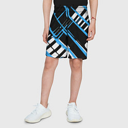 Шорты детские Сине-белые линии на чёрном фоне, цвет: 3D-принт — фото 2