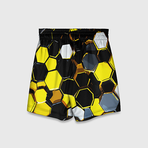 Детские шорты Жёлто-белые шестиугольники на чёрном фоне / 3D-принт – фото 2