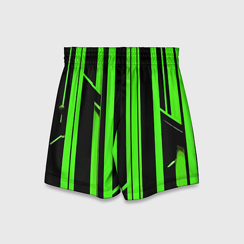 Детские шорты Толстые зелёные полосы на чёрном фоне / 3D-принт – фото 2