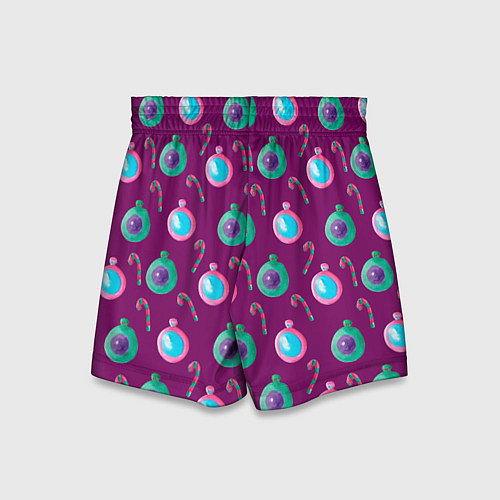 Детские шорты Новогодний узор с елочными игрушками / 3D-принт – фото 2