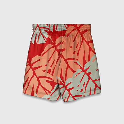 Детские шорты Отпечатки монстеры на красном / 3D-принт – фото 2