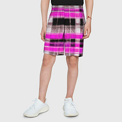 Шорты детские Белые полосы на чёрно-розовом фоне, цвет: 3D-принт — фото 2