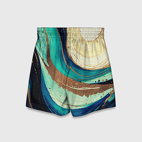 Детские шорты Смешение золота и бирюзовых красок / 3D-принт – фото 2