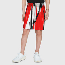 Шорты детские Чёрно-белые вертикальные полосы на красном фоне, цвет: 3D-принт — фото 2