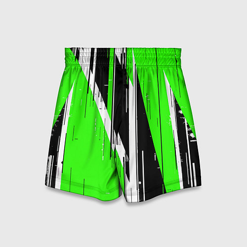 Детские шорты Чёрно-белые вертикальные полосы на зелёном фоне / 3D-принт – фото 2