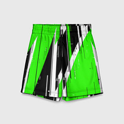 Шорты детские Чёрно-белые вертикальные полосы на зелёном фоне, цвет: 3D-принт
