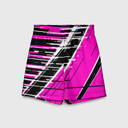 Шорты детские Чёрно-белые глитч полосы на розовом фоне, цвет: 3D-принт