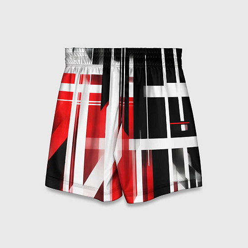 Детские шорты Чёрно-красные вертикальные и горизонтальные полосы / 3D-принт – фото 2