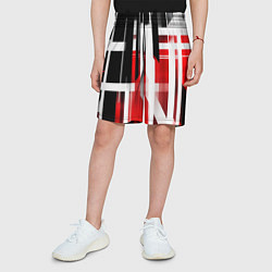 Шорты детские Чёрно-красные вертикальные и горизонтальные полосы, цвет: 3D-принт — фото 2