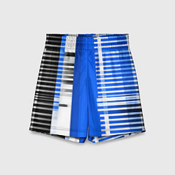 Шорты детские White stripes on a black and blue background, цвет: 3D-принт