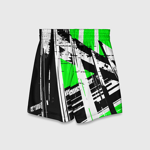 Детские шорты Чёрно-белые абстрактные линии на зелёном фоне / 3D-принт – фото 2