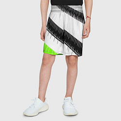 Шорты детские Диагональные чёрно-белые полосы на зелёном фоне, цвет: 3D-принт — фото 2