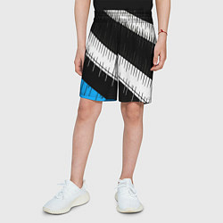 Шорты детские Диагональные чёрно-белые полосы на синем фоне, цвет: 3D-принт — фото 2
