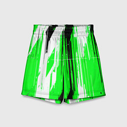 Шорты детские Вертикальные чёрно-белые линии на зелёном фоне, цвет: 3D-принт