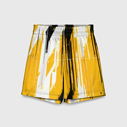 Шорты детские Вертикальные чёрно-белые линии на жёлтом фоне, цвет: 3D-принт