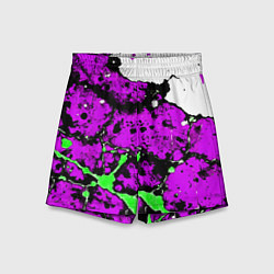 Шорты детские Зелёно-розовая абстракция на белом фоне, цвет: 3D-принт