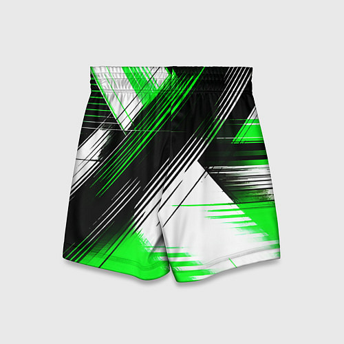Детские шорты Диагональные зелёно-чёрные линии на белом фоне / 3D-принт – фото 2