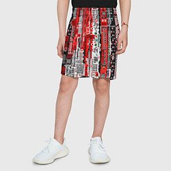 Шорты детские Киберпанк паттерн красный, цвет: 3D-принт — фото 2